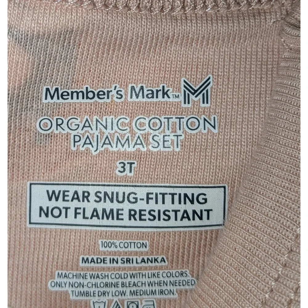 Members Mark Organic Cotton Pajama Set of 2 Kids 3T Panda ‎ Popcorn Print NWT